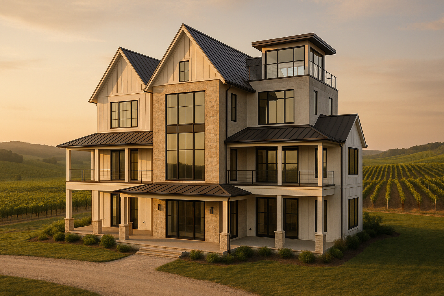 Illuminated luxury residence at twilight